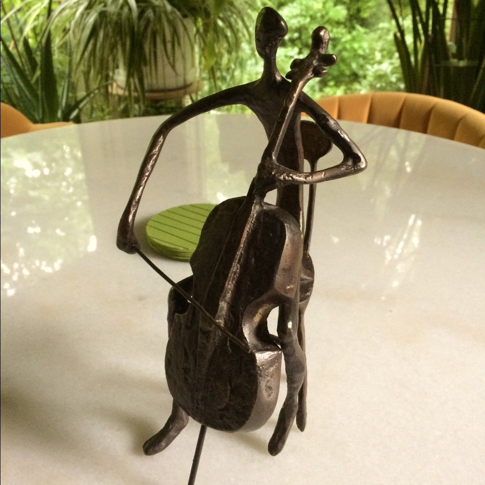 Bronze cellist sculpture
